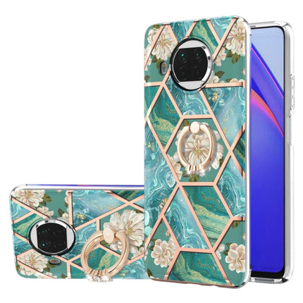 Electroplating Splicing Marble Flower Pattern TPU Shockproof Case with Rhinestone Ring Holder, For Xiaomi Mi 11i, For Xiaomi Poco M3, For Xiaomi Redmi 9A, For Xiaomi Mi 10 Lite, For Xiaomi Mi 10T Lite, For Xiaomi Mi 10T / Mi 10T Pro