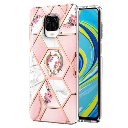 Electroplating Splicing Marble Flower Pattern TPU Shockproof Case with Rhinestone Ring Holder, For Xiaomi Redmi Note 9S, For Xiaomi Redmi Note 10, For Xiaomi Redmi Note 10 Pro Max, For Xiaomi Poco X3 NFC