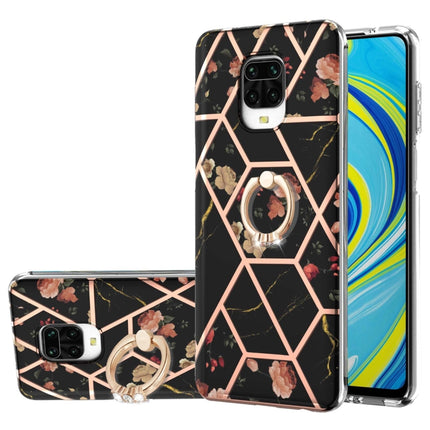 Electroplating Splicing Marble Flower Pattern TPU Shockproof Case with Rhinestone Ring Holder, For Xiaomi Redmi Note 9S, For Xiaomi Redmi Note 10, For Xiaomi Redmi Note 10 Pro Max, For Xiaomi Poco X3 NFC