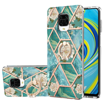 Electroplating Splicing Marble Flower Pattern TPU Shockproof Case with Rhinestone Ring Holder, For Xiaomi Redmi Note 9S, For Xiaomi Redmi Note 10, For Xiaomi Redmi Note 10 Pro Max, For Xiaomi Poco X3 NFC