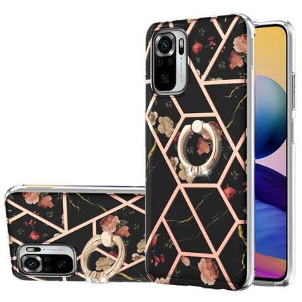 Electroplating Splicing Marble Flower Pattern TPU Shockproof Case with Rhinestone Ring Holder, For Xiaomi Redmi Note 9S, For Xiaomi Redmi Note 10, For Xiaomi Redmi Note 10 Pro Max, For Xiaomi Poco X3 NFC