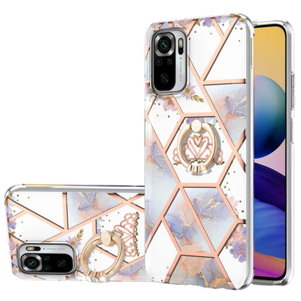 Electroplating Splicing Marble Flower Pattern TPU Shockproof Case with Rhinestone Ring Holder, For Xiaomi Redmi Note 9S, For Xiaomi Redmi Note 10, For Xiaomi Redmi Note 10 Pro Max, For Xiaomi Poco X3 NFC