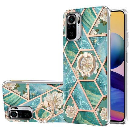 Electroplating Splicing Marble Flower Pattern TPU Shockproof Case with Rhinestone Ring Holder, For Xiaomi Redmi Note 9S, For Xiaomi Redmi Note 10, For Xiaomi Redmi Note 10 Pro Max, For Xiaomi Poco X3 NFC