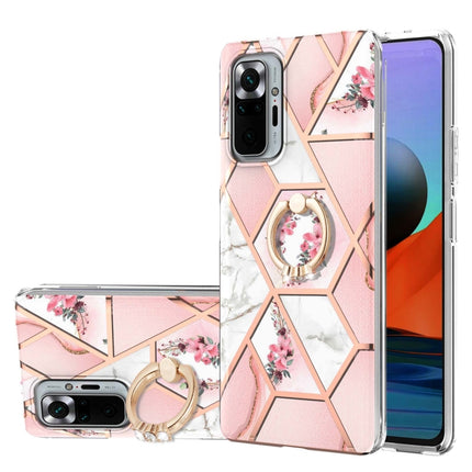 Electroplating Splicing Marble Flower Pattern TPU Shockproof Case with Rhinestone Ring Holder, For Xiaomi Redmi Note 9S, For Xiaomi Redmi Note 10, For Xiaomi Redmi Note 10 Pro Max, For Xiaomi Poco X3 NFC