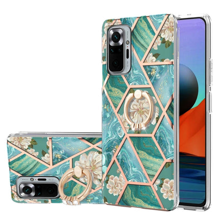 Electroplating Splicing Marble Flower Pattern TPU Shockproof Case with Rhinestone Ring Holder, For Xiaomi Redmi Note 9S, For Xiaomi Redmi Note 10, For Xiaomi Redmi Note 10 Pro Max, For Xiaomi Poco X3 NFC