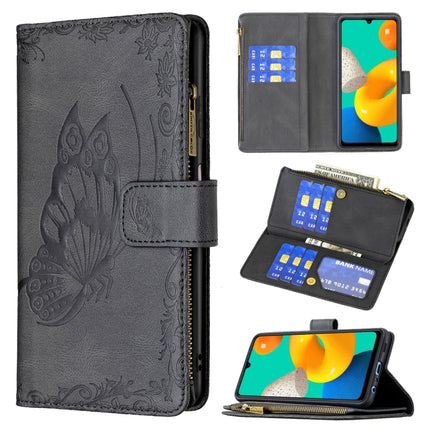 Flying Butterfly Embossing Pattern Zipper Horizontal Flip Leather Case with Holder & Card Slots & Wallet, For Samsung Galaxy M32
