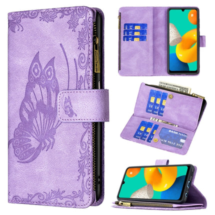 Flying Butterfly Embossing Pattern Zipper Horizontal Flip Leather Case with Holder & Card Slots & Wallet, For Samsung Galaxy M32