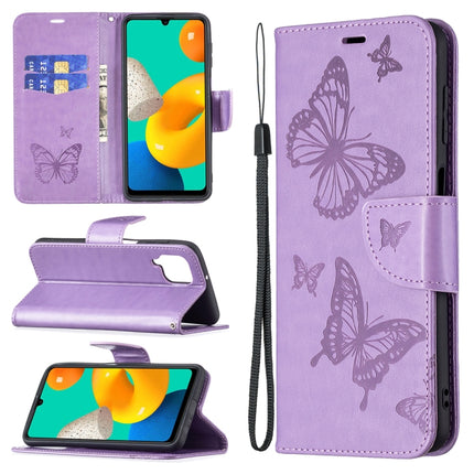 Embossing Two Butterflies Pattern Horizontal Flip PU Leather Case with Holder & Card Slot & Wallet & Lanyard, For Samsung Galaxy M32
