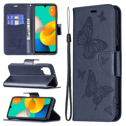 Embossing Two Butterflies Pattern Horizontal Flip PU Leather Case with Holder & Card Slot & Wallet & Lanyard, For Samsung Galaxy M32