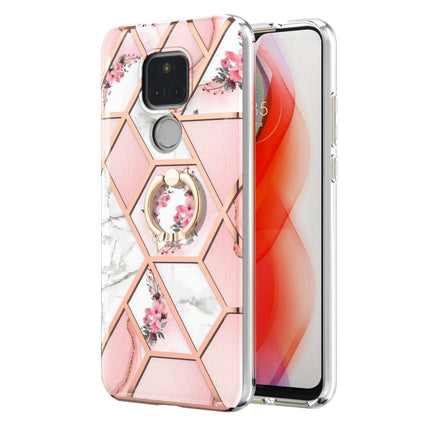 Electroplating Splicing Marble Flower Pattern TPU Shockproof Case with Rhinestone Ring Holder, For Motorola Moto G Play (2021), For Motorola Moto G Power (2021), For Motorola Moto G Stylus (2021)