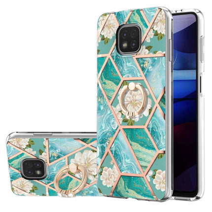 Electroplating Splicing Marble Flower Pattern TPU Shockproof Case with Rhinestone Ring Holder, For Motorola Moto G Play (2021), For Motorola Moto G Power (2021), For Motorola Moto G Stylus (2021)