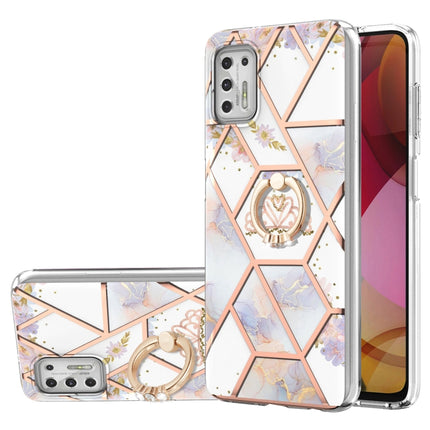 Electroplating Splicing Marble Flower Pattern TPU Shockproof Case with Rhinestone Ring Holder, For Motorola Moto G Play (2021), For Motorola Moto G Power (2021), For Motorola Moto G Stylus (2021)