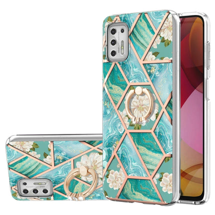 Electroplating Splicing Marble Flower Pattern TPU Shockproof Case with Rhinestone Ring Holder, For Motorola Moto G Play (2021), For Motorola Moto G Power (2021), For Motorola Moto G Stylus (2021)