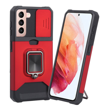 Sliding Camera Cover Design PC + TPU Shockproof Case with Ring Holder & Card Slot, For Samsung Galaxy S21 5G, For Samsung Galaxy S21+ 5G, For Samsung Galaxy Note20