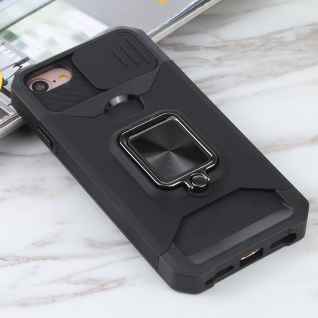 Sliding Camera Cover Design PC + TPU Shockproof Case with Ring Holder & Card Slot, For iPhone SE 2022 / SE 2020 / 8 / 7 / 6s / 6, For iPhone 8 Plus / 7 Plus / 6s Plus / 6 Plus