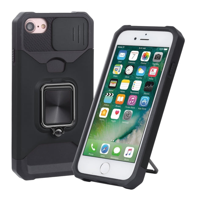 Funda deslizante para cámara, diseño de PC + TPU, a prueba de golpes, con soporte para anillo y ranura para tarjeta, para iPhone SE 2022 / SE 2020 / 8 / 7 / 6s / 6, para iPhone 8 Plus / 7 Plus / 6s Plus / 6 Plus
