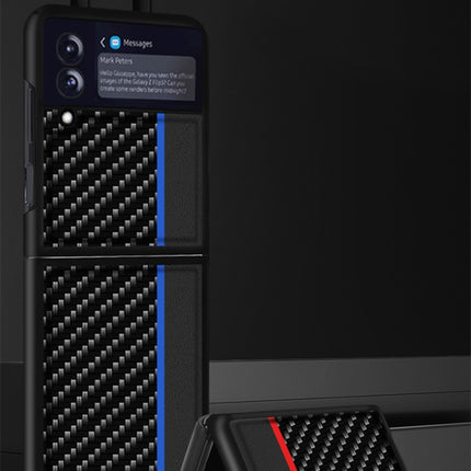 Carbon Fiber Texture Shockproof Splicing Leather Case, For Samsung Galaxy Z Flip3 5G