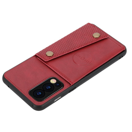 Double Buckle PU + TPU Shockproof Magnetic Protective Case with Card Slot & Holder, For OnePlus Nord 2 5G