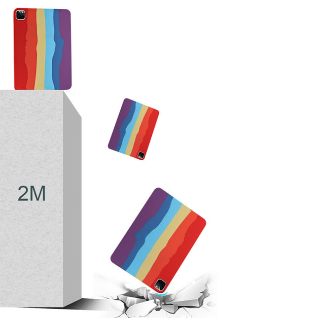 Regenbogen-Flüssigsilikon + stoßfeste PC-Schutzhülle, für iPad 10.2 2021/2020/2019 2020/2019, für iPad Air 10,5 Zoll 2019, für iPad Air 2022/2020 10,9 Zoll, für iPad Pro 11 Zoll 2020, für iPad Pro 12,9 Zoll 2020, für iPad mini 5