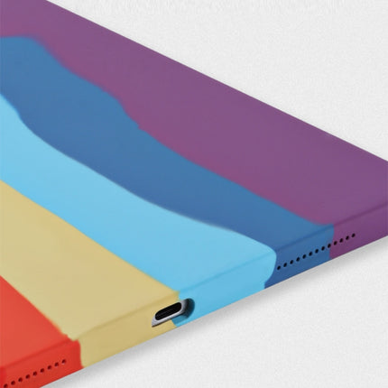 Regenbogen-Flüssigsilikon + stoßfeste PC-Schutzhülle, für iPad 10.2 2021/2020/2019 2020/2019, für iPad Air 10,5 Zoll 2019, für iPad Air 2022/2020 10,9 Zoll, für iPad Pro 11 Zoll 2020, für iPad Pro 12,9 Zoll 2020, für iPad mini 5