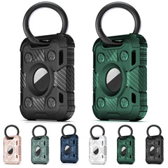 Tank Armor Anti-scratch Shockproof Carbon Fiber TPU Protective Cover Case with Keychain Ring Loop, For AirTag