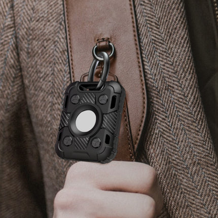 Tank Armor Anti-scratch Shockproof Carbon Fiber TPU Protective Cover Case with Keychain Ring Loop, For AirTag