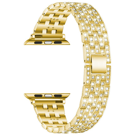 Five-beads Diamond Steel Replacement Strap Watchband For Apple Watch Series, 7 41mm / 6 & SE & 5 & 4 40mm / 3 & 2 & 1 38mm, 7 45mm / 6 & SE & 5 & 4 44mm / 3 & 2 & 1 42mm