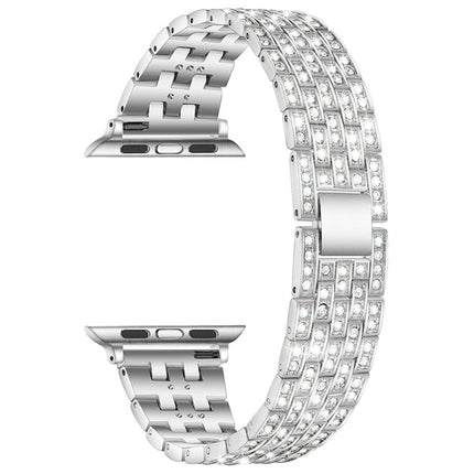 Five-beads Diamond Steel Replacement Strap Watchband For Apple Watch Series, 7 41mm / 6 & SE & 5 & 4 40mm / 3 & 2 & 1 38mm, 7 45mm / 6 & SE & 5 & 4 44mm / 3 & 2 & 1 42mm