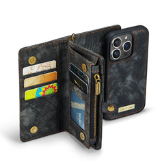 CaseMe-008 Abnehmbare multifunktionale horizontale Flip-Ledertasche mit Kartenfach &amp; Halter &amp; Reißverschluss-Geldbörse &amp; Bilderrahmen, für iPhone 13 Pro Max, für iPhone 13 Pro, für iPhone 13 mini, für iPhone 13