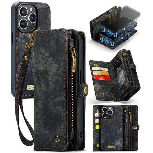 CaseMe-008 Funda de cuero multifuncional desmontable con tapa horizontal, ranura para tarjetas, soporte, billetera con cremallera y marco para fotos, para iPhone 13 Pro Max, para iPhone 13 Pro, para iPhone 13 mini, para iPhone 13