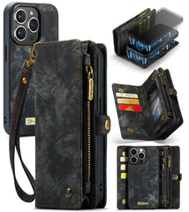 CaseMe-008 Abnehmbare multifunktionale horizontale Flip-Ledertasche mit Kartenfach &amp; Halter &amp; Reißverschluss-Geldbörse &amp; Bilderrahmen, für iPhone 13 Pro Max, für iPhone 13 Pro, für iPhone 13 mini, für iPhone 13