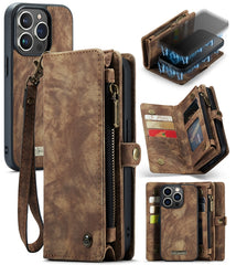 CaseMe-008 Abnehmbare multifunktionale horizontale Flip-Ledertasche mit Kartenfach &amp; Halter &amp; Reißverschluss-Geldbörse &amp; Bilderrahmen, für iPhone 13 Pro Max, für iPhone 13 Pro, für iPhone 13 mini, für iPhone 13
