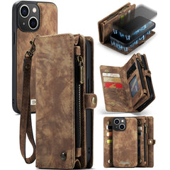 CaseMe-008 Abnehmbare multifunktionale horizontale Flip-Ledertasche mit Kartenfach &amp; Halter &amp; Reißverschluss-Geldbörse &amp; Bilderrahmen, für iPhone 13 Pro Max, für iPhone 13 Pro, für iPhone 13 mini, für iPhone 13