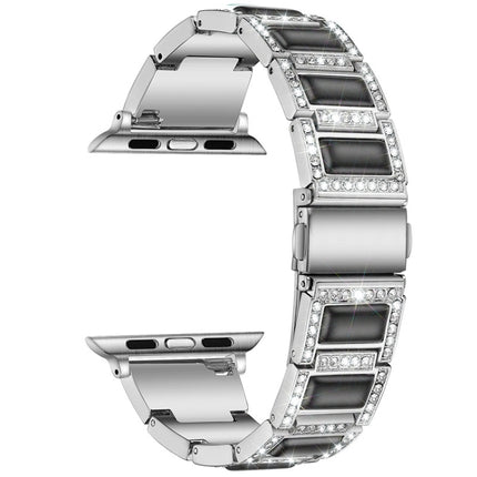 Three-beads Diamond + Gemstone Replacement Strap Watchband For Apple Watch Series, 7 41mm / 6 & SE & 5 & 4 40mm / 3 & 2 & 1 38mm, 7 45mm / 6 & SE & 5 & 4 44mm / 3 & 2 & 1 42mm