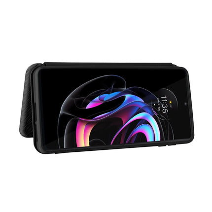 Carbon Fiber Texture Magnetic Horizontal Flip TPU + PC + PU Leather Case with Card Slot, For Motorola Edge 20 Pro