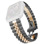 7 45mm / 6 & SE & 5 & 4 44mm / 3 & 2 & 1 42mm / Black + Rose Gold