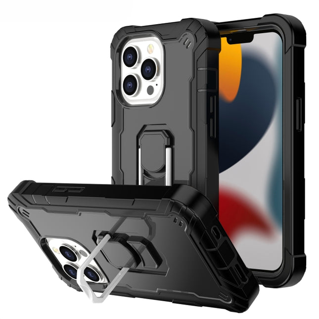 Funda protectora a prueba de golpes de 3 capas de PC + caucho con soporte giratorio para iPhone 13 Pro Max