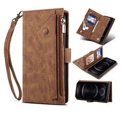 Retro Frosted Horizontal Flip Leather Case with Holder & Card Slot & Wallet & Zipper Pocket & Lanyard, For iPhone 13 Pro Max, For iPhone 13 Pro, For iPhone 13, For iPhone 13 mini, For iPhone 12 Pro Max, For iPhone 12 Pro, For iPhone 12, For iPhone 12 mini