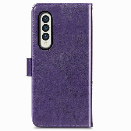 Four-leaf Clasp Embossed Buckle Mobile Phone Protection Leather Case with Lanyard & Card Slot & Wallet & Bracket Function, For Samsung Galaxy Z Fold3 5G