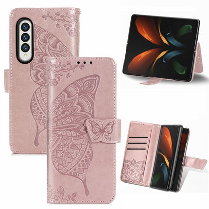 Butterfly Love Flowers Embossed Horizontal Flip Leather Case with Holder & Card Slots & Wallet & Lanyard, For Samsung Galaxy Z Fold3 5G