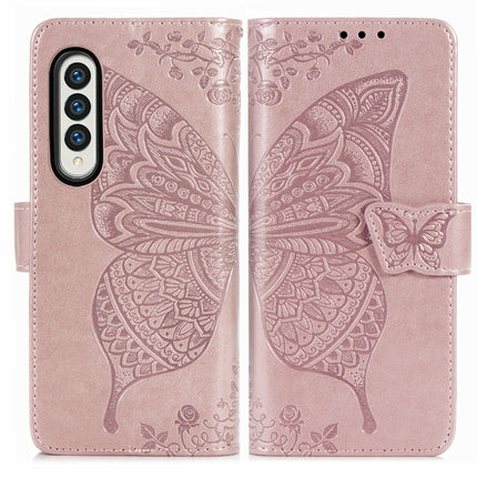 Butterfly Love Flowers Embossed Horizontal Flip Leather Case with Holder & Card Slots & Wallet & Lanyard, For Samsung Galaxy Z Fold3 5G