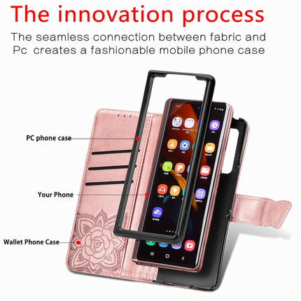 Butterfly Love Flowers Embossed Horizontal Flip Leather Case with Holder & Card Slots & Wallet & Lanyard, For Samsung Galaxy Z Fold3 5G