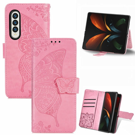 Butterfly Love Flowers Embossed Horizontal Flip Leather Case with Holder & Card Slots & Wallet & Lanyard, For Samsung Galaxy Z Fold3 5G