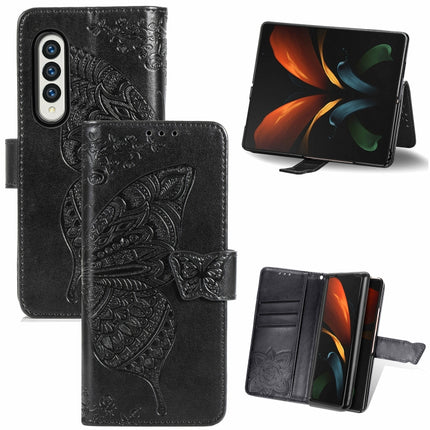 Butterfly Love Flowers Embossed Horizontal Flip Leather Case with Holder & Card Slots & Wallet & Lanyard, For Samsung Galaxy Z Fold3 5G