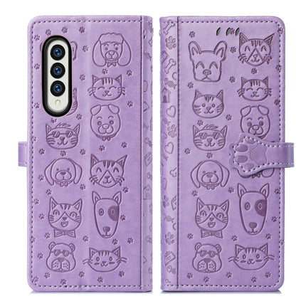 Lovely Cat and Dog Embossing Pattern Horizontal Flip Leather Case , with Holder & Card Slots & Wallet, For Samsung Galaxy Z Fold3 5G