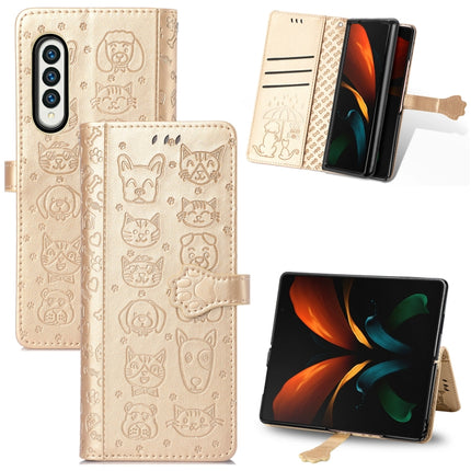 Lovely Cat and Dog Embossing Pattern Horizontal Flip Leather Case , with Holder & Card Slots & Wallet, For Samsung Galaxy Z Fold3 5G