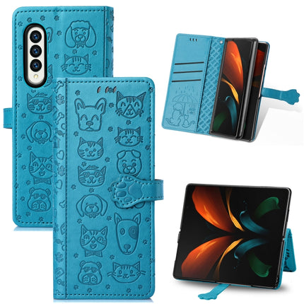 Lovely Cat and Dog Embossing Pattern Horizontal Flip Leather Case , with Holder & Card Slots & Wallet, For Samsung Galaxy Z Fold3 5G