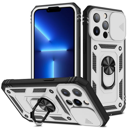 Funda protectora de TPU + PC con diseño de cubierta de cámara deslizante con soporte giratorio de 360 ​​grados y ranura para tarjetas, para iPhone 13 mini, para iPhone 13, para iPhone 13 Pro, para iPhone 13 Pro Max