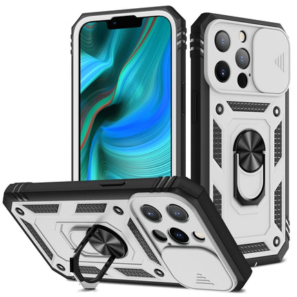 Funda protectora de TPU + PC con diseño de cubierta de cámara deslizante con soporte giratorio de 360 ​​grados y ranura para tarjetas, para iPhone 13 mini, para iPhone 13, para iPhone 13 Pro, para iPhone 13 Pro Max