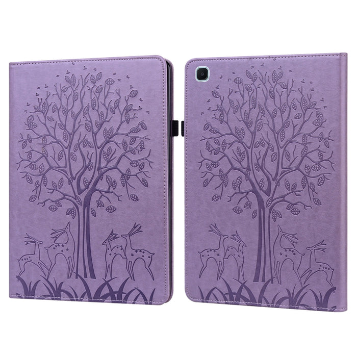 Tree & Deer Pattern Pressed Printing Horizontal Flip PU Leather Case with Holder & Card Slots & Sleep / Wake-up Function, For Samsung Galaxy Tab A7 10.4 2020, For Samsung Galaxy Tab S6 Lite